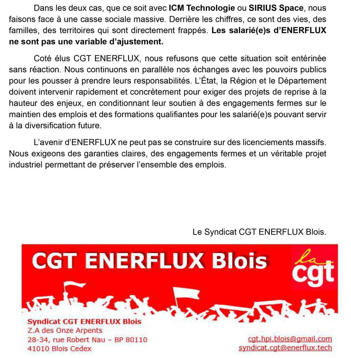 Enerflux : la CGT alerte ! Enerflux : la CGT alerte !