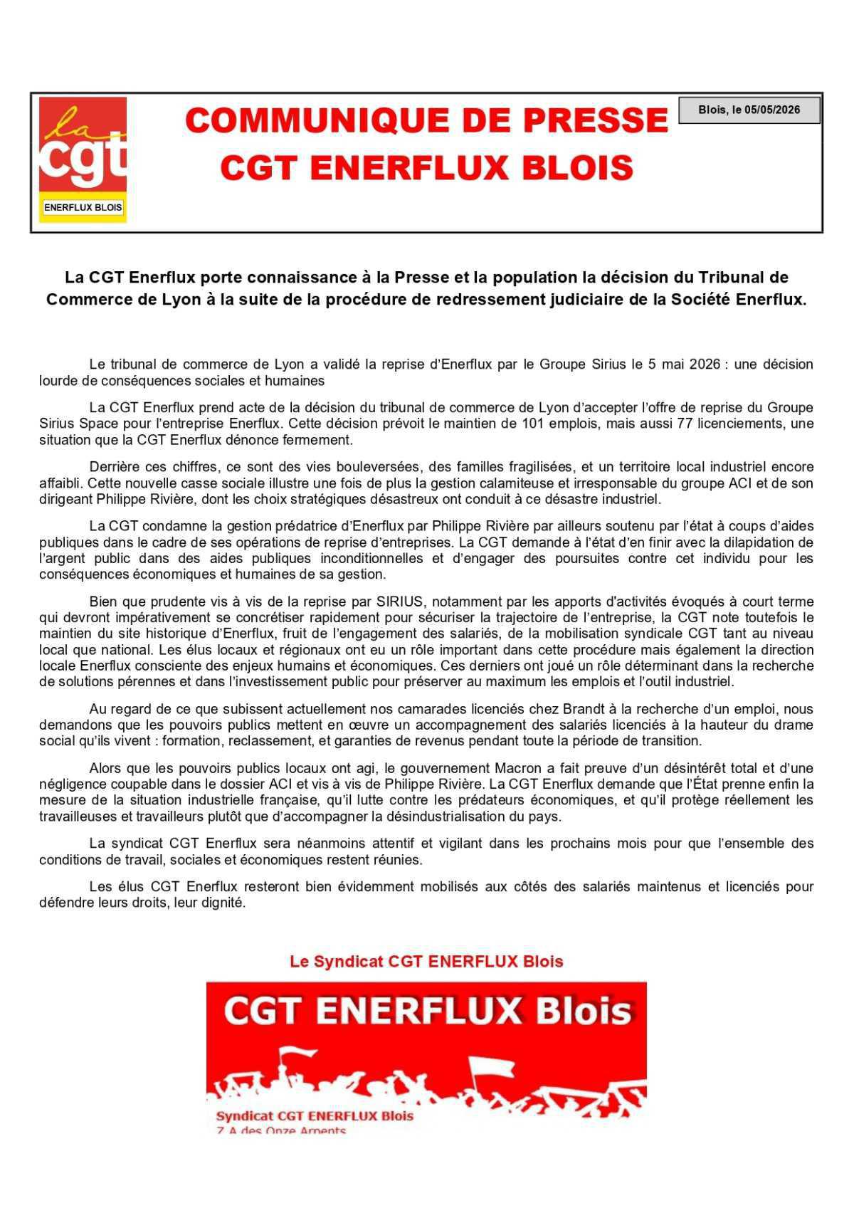 5 mai 2026 - Reprise d'Enerflux par le Groupe Sirius