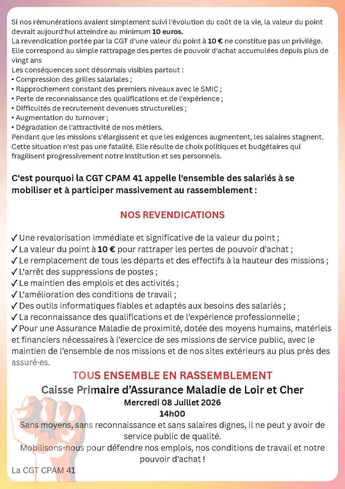 Rassemblement 08/07/26 à 14h CPAM Blois
