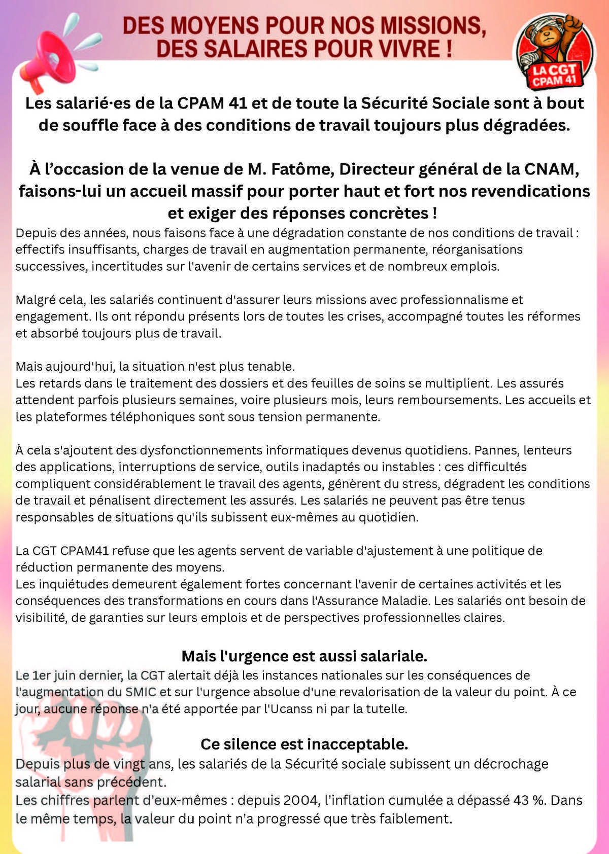 Rassemblement 08/07/26 à 14h CPAM Blois