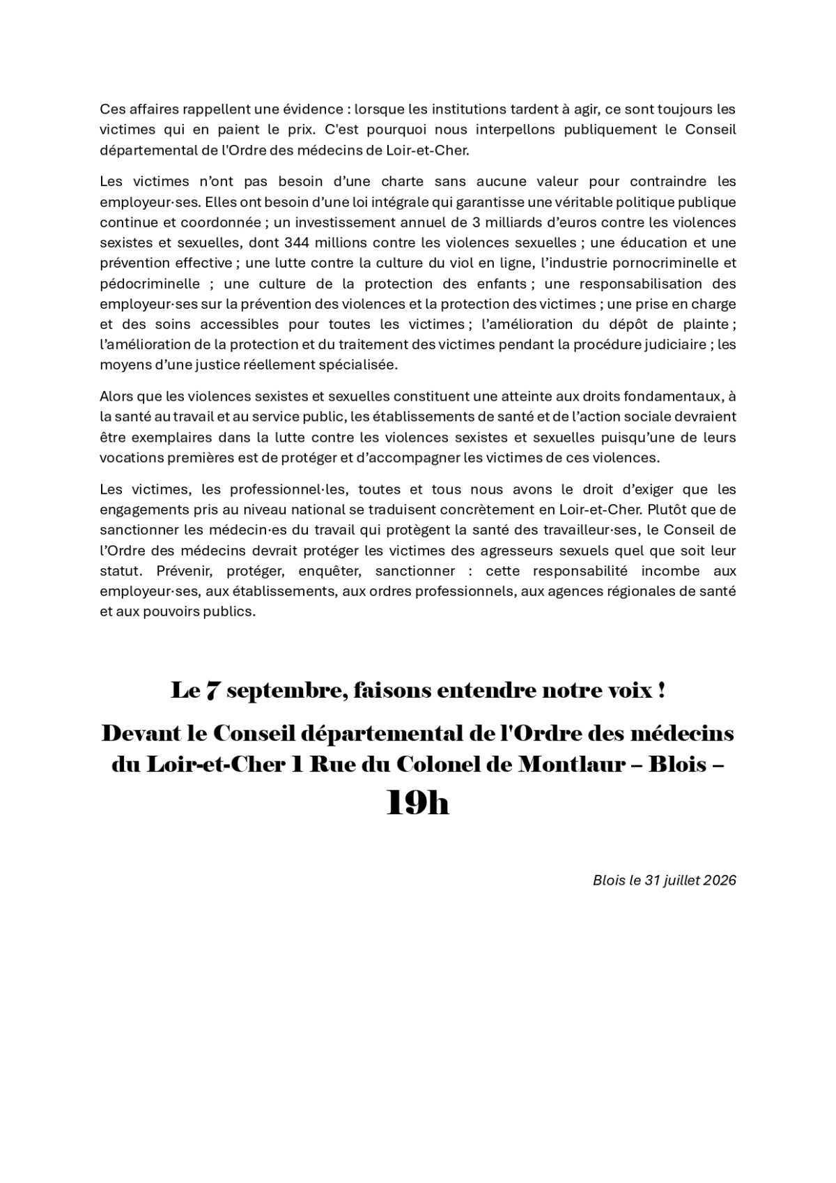 7 septembre - Nouvelle mobilisation contre les VSS
