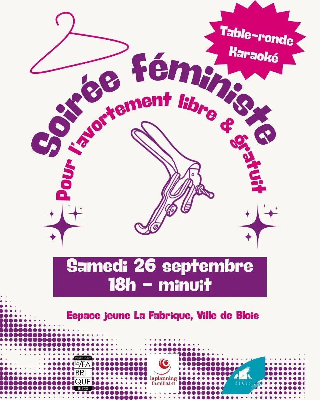 Samedi 26 septembre - Soirée féministe pour le droit à l'avortement 