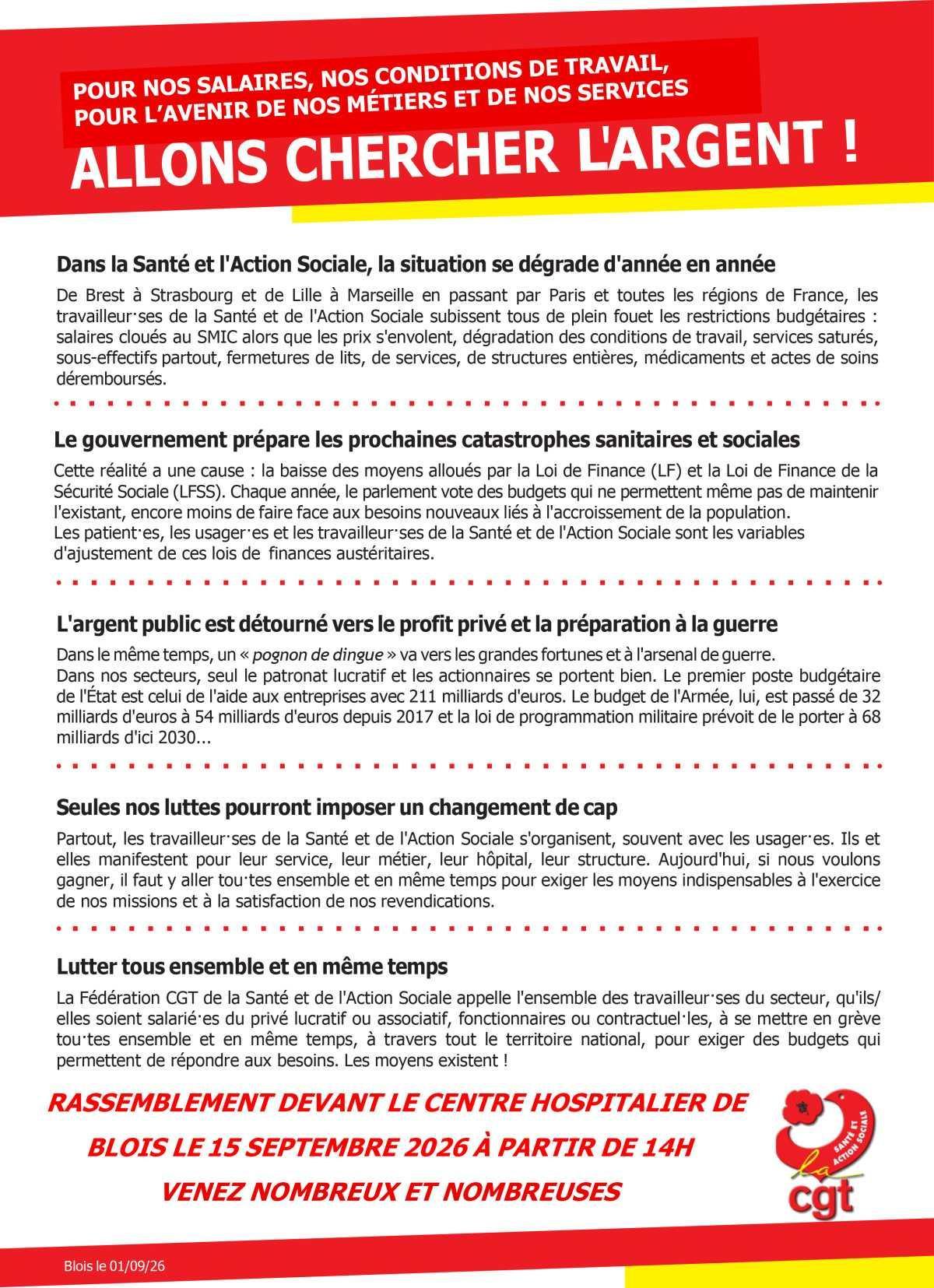 15 septembre 2026 - Mobilisation dans la santé et l'action sociale 15 septembre 2026 - Mobilisation dans la santé et l'action sociale