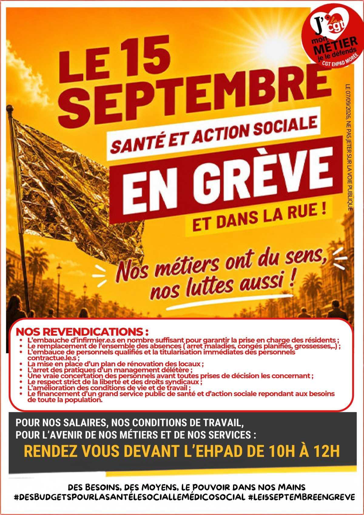 15 septembre 2026 - Mobilisation dans la santé et l'action sociale 15 septembre 2026 - Mobilisation dans la santé et l'action sociale