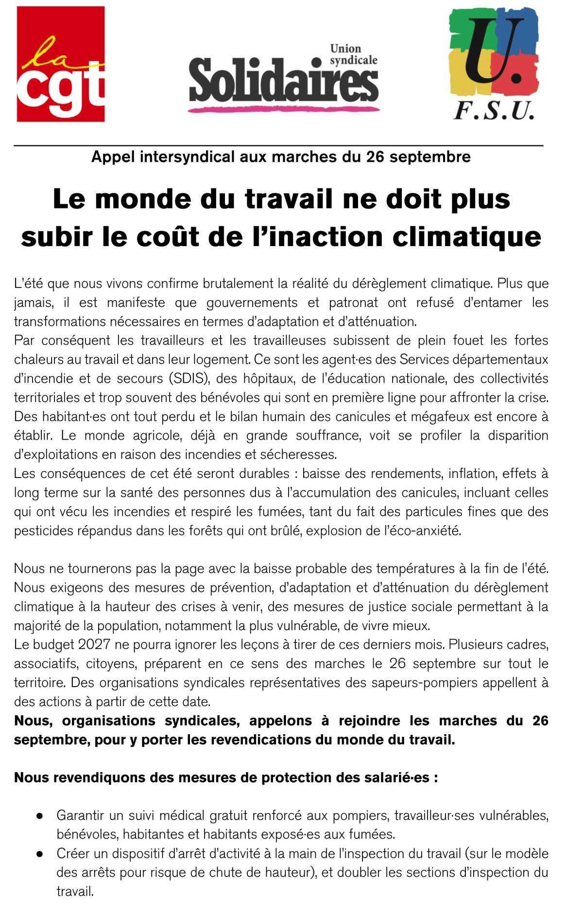 26 septembre 2026 - Marche pour le climat, le vivant, la paix et la justice sociale