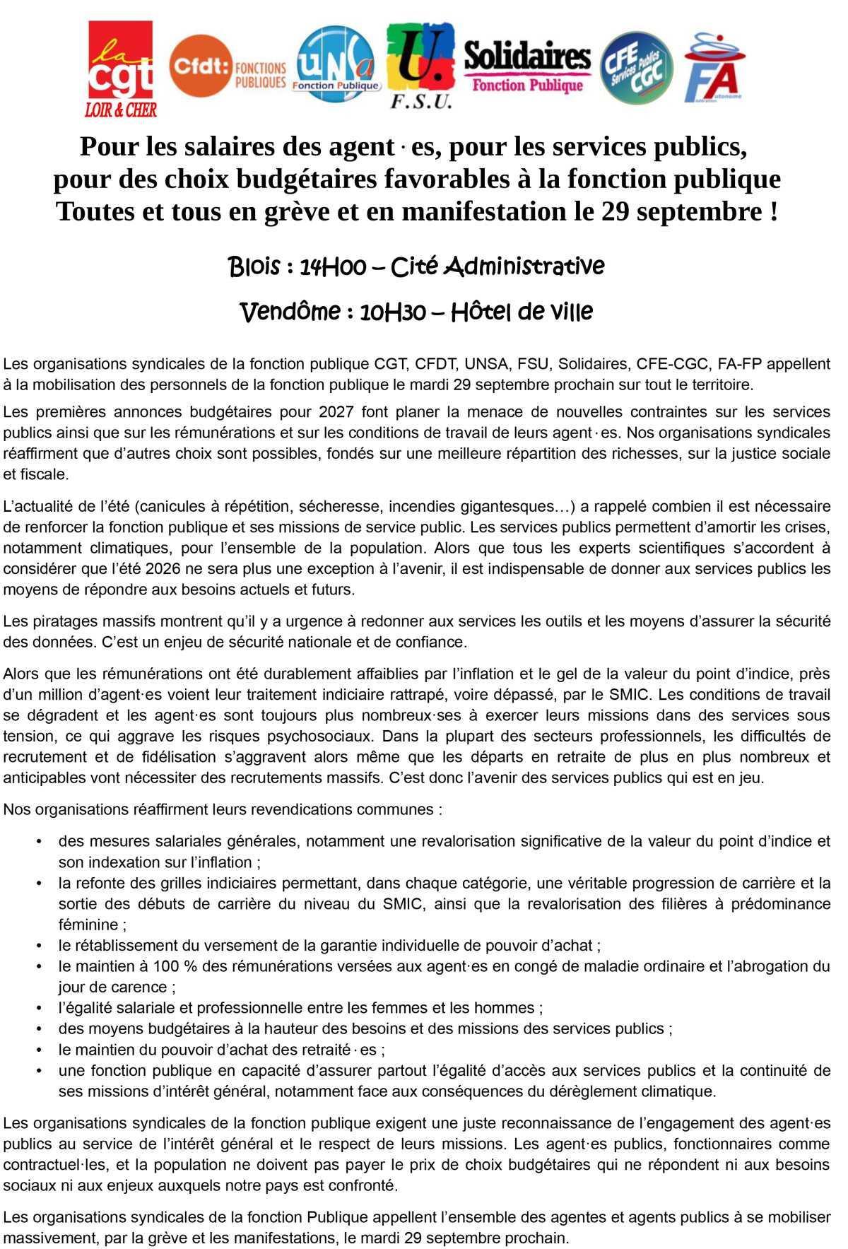 29 septembre - Journée de grève et de manifestations