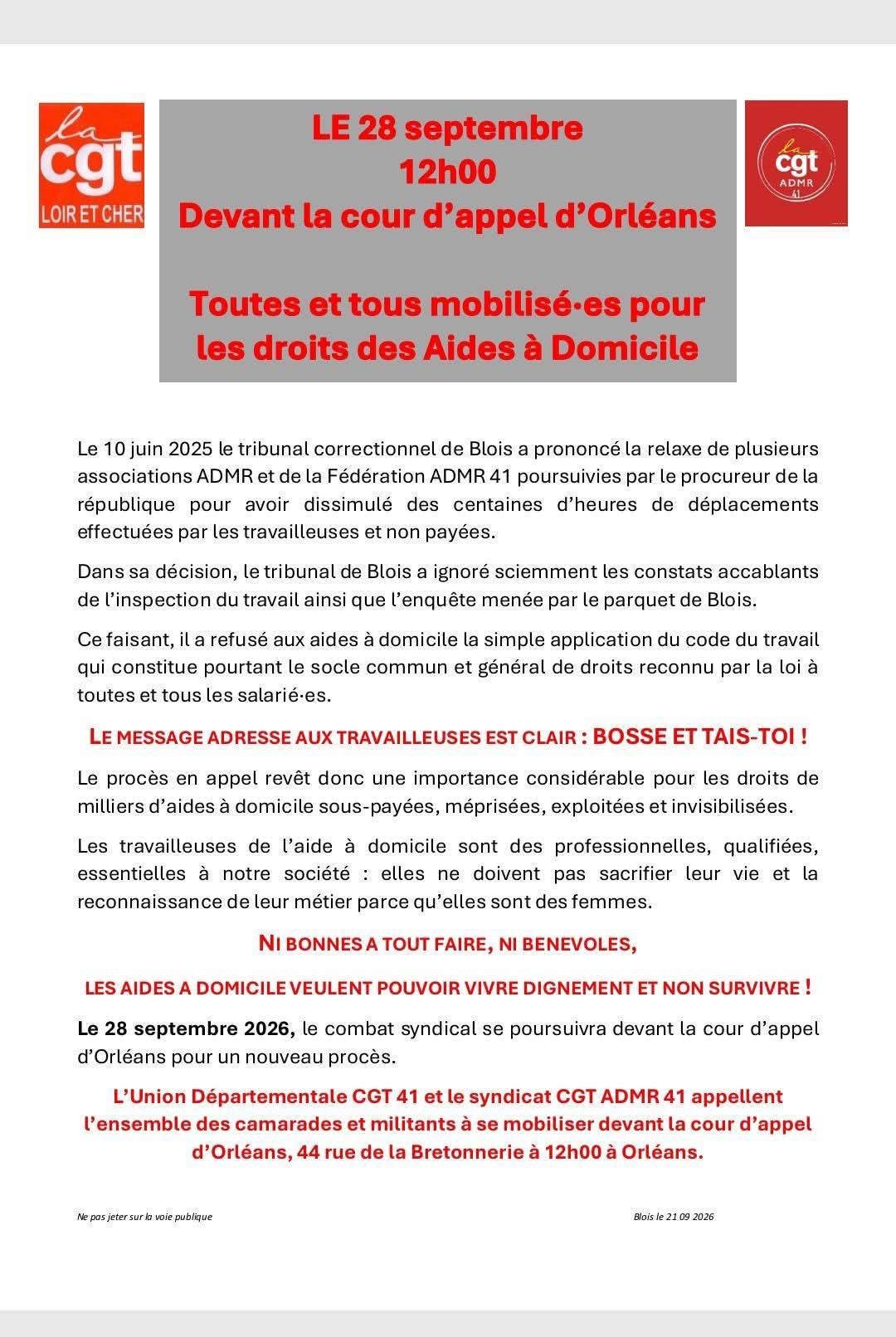 28 septembre - Procès en appel ADMR 41 28 septembre - Procès en appel ADMR 41