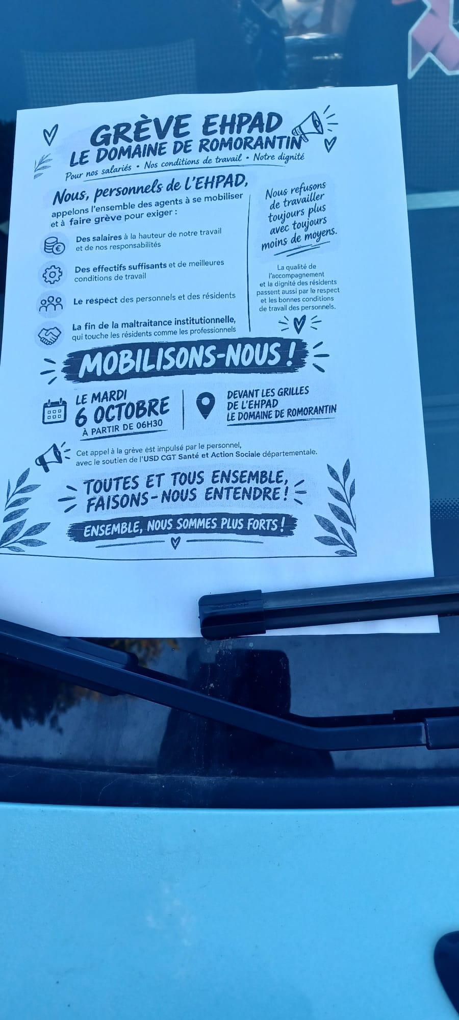 6 octobre 2026 - Grève à l'EHPAD de Romorantin 