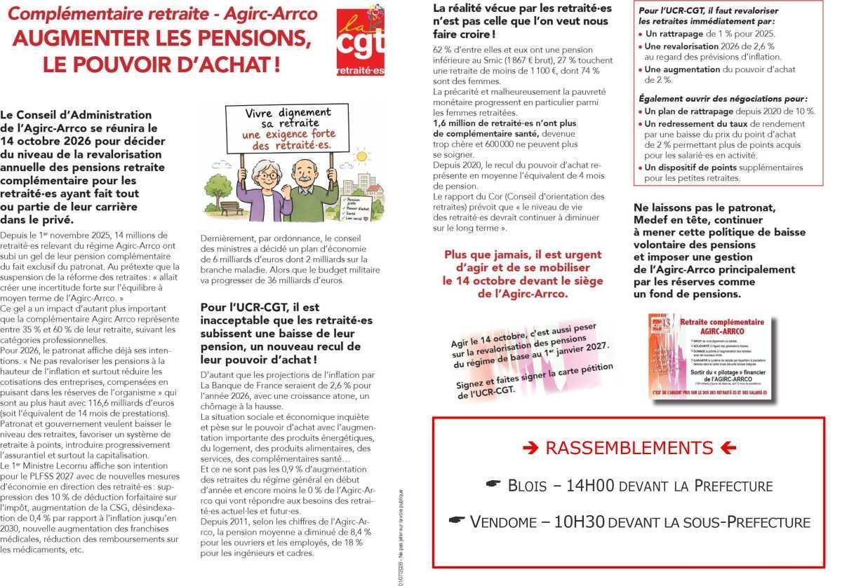 14 octobre - Défense des pensions AGIRC-ARRCO