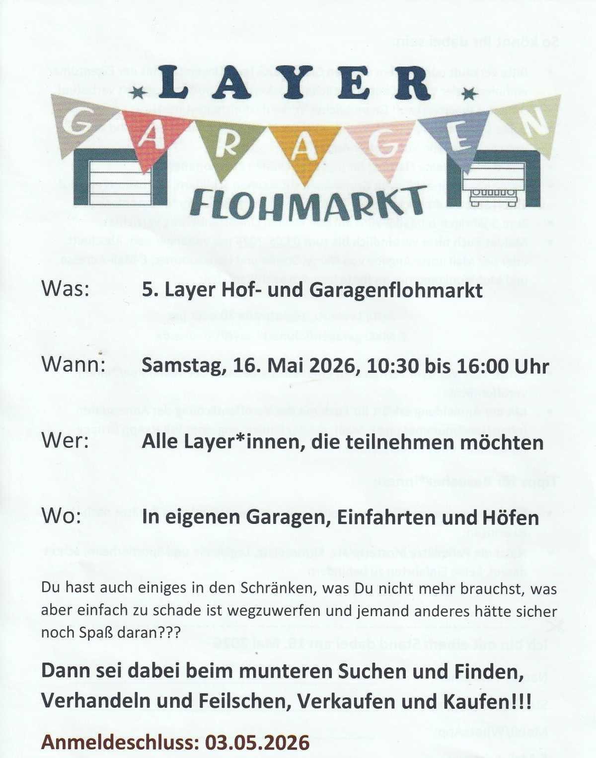 5. Layer Hof- und Garagenflohmarkt am 16.05.