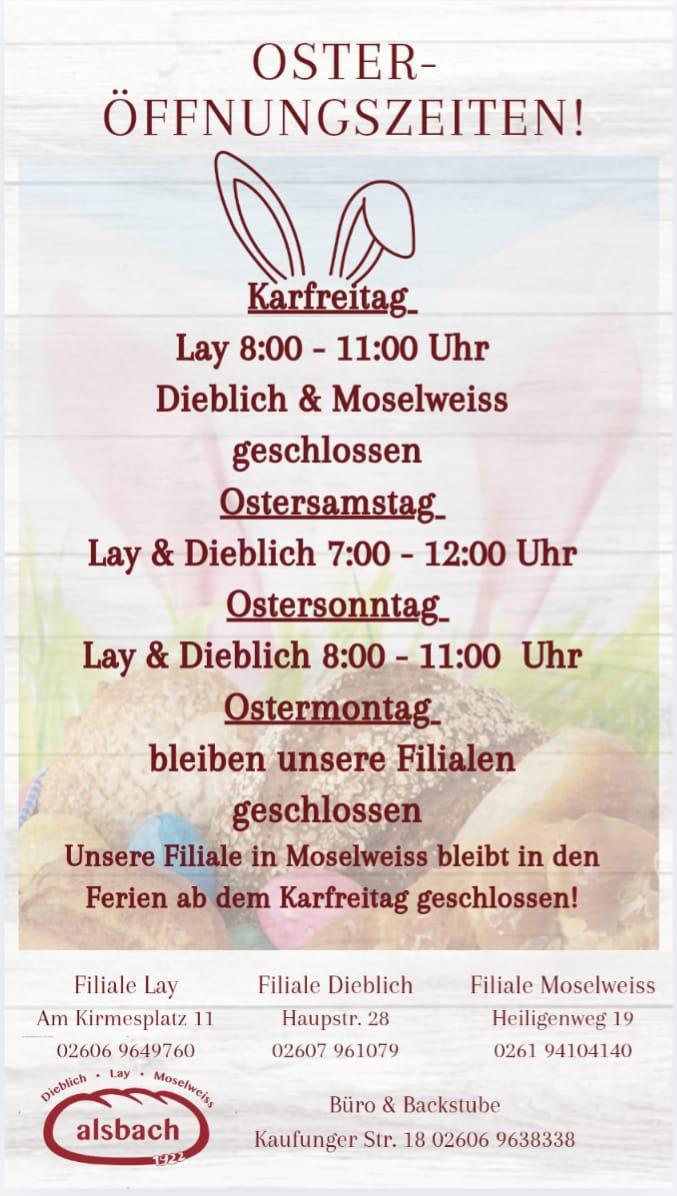 Bäckerei Alsbach - Öffnungszeiten Ostern 2026