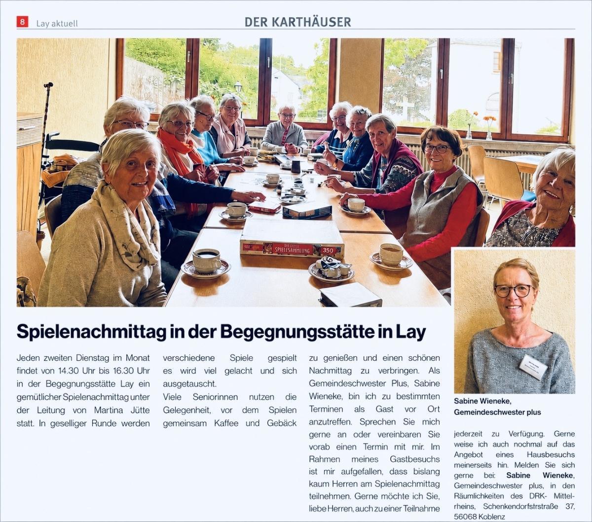 Spielenachmittag in der Begegnungsstätte Lay