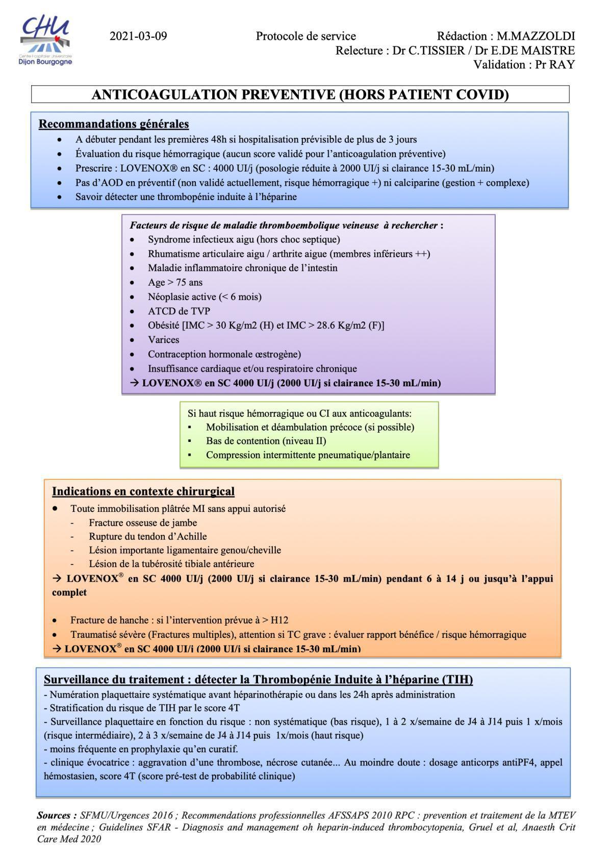 Anticoagulation preventive