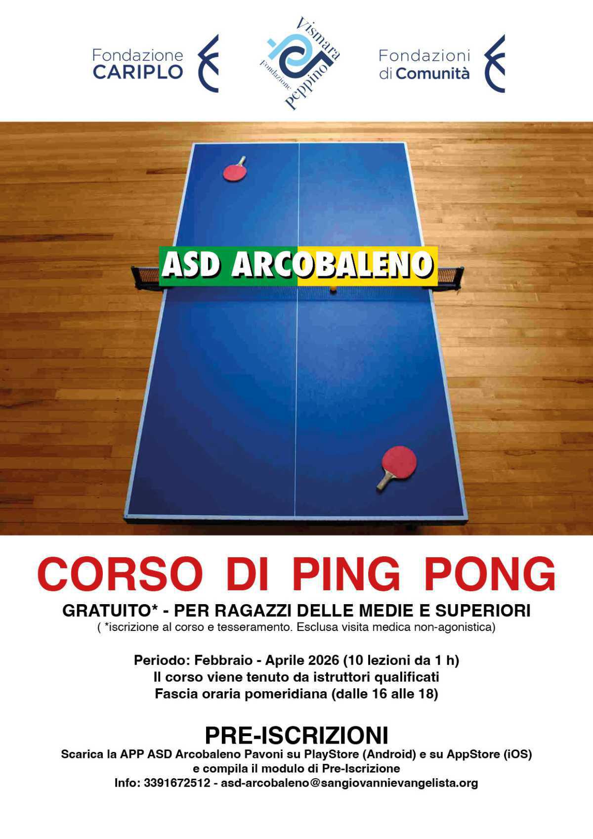Corso di Ping Pong gratuito 2026