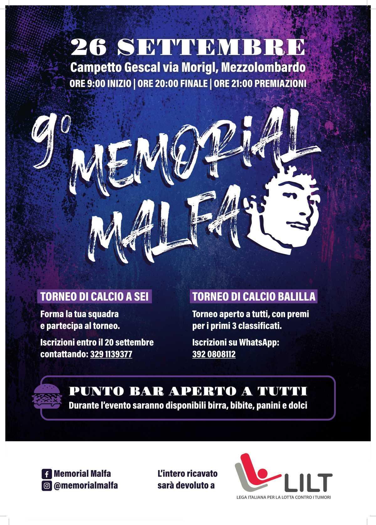 9° Memorial Malfa (inizio ore 9:00 - Finale ore 20:00 - Premiazioni ore 21:00)