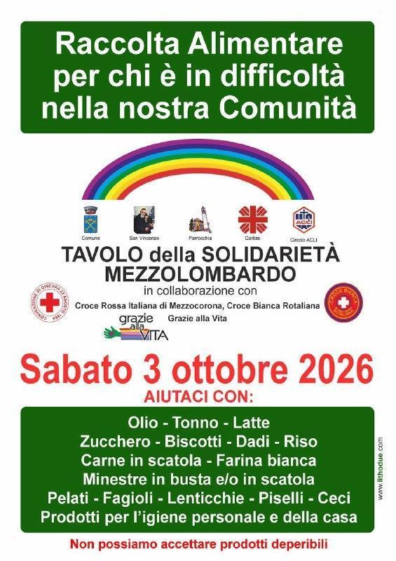 Raccolta Alimentare per chi è in difficoltà nella nostra Comunità