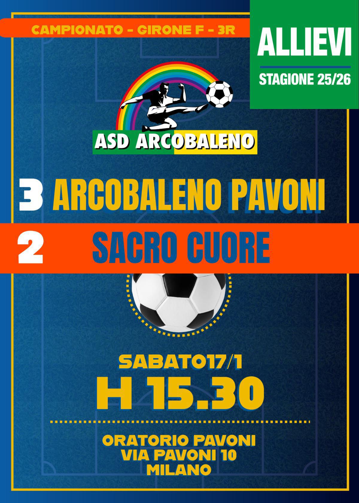Allievi: Arcobaleno - Sacro Cuore Milano 3-2