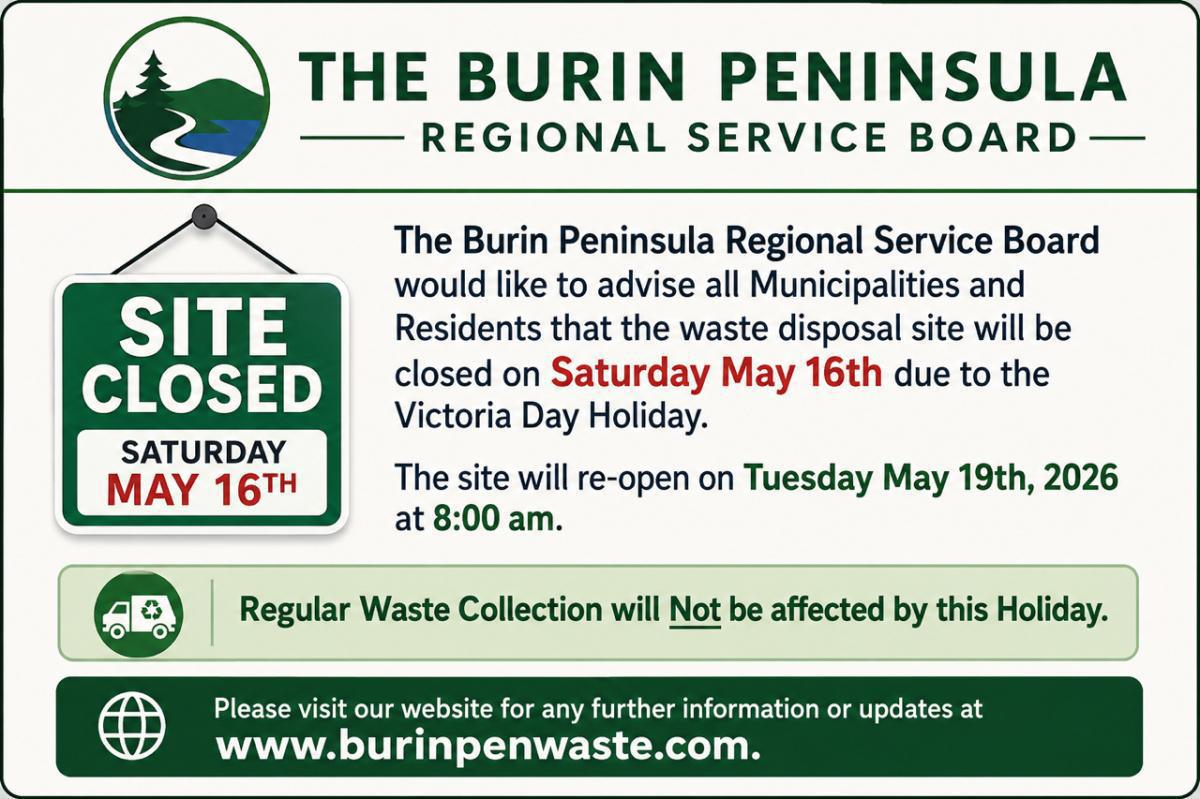 Waste Disposal Site Closed on Saturday, May 16th for Victoria Day Holiday