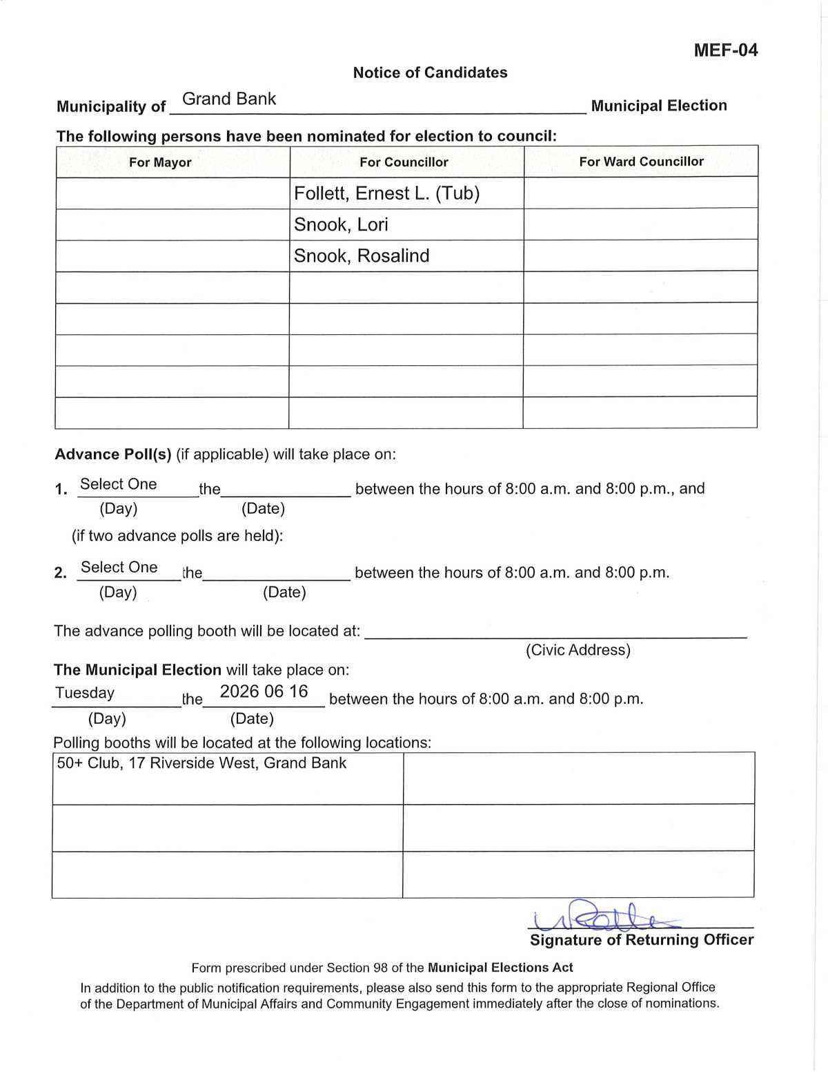 Notice of Candidates