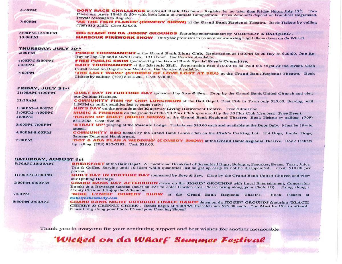Grand Bank "Wicked on da Wharf" Summer Festival 2026