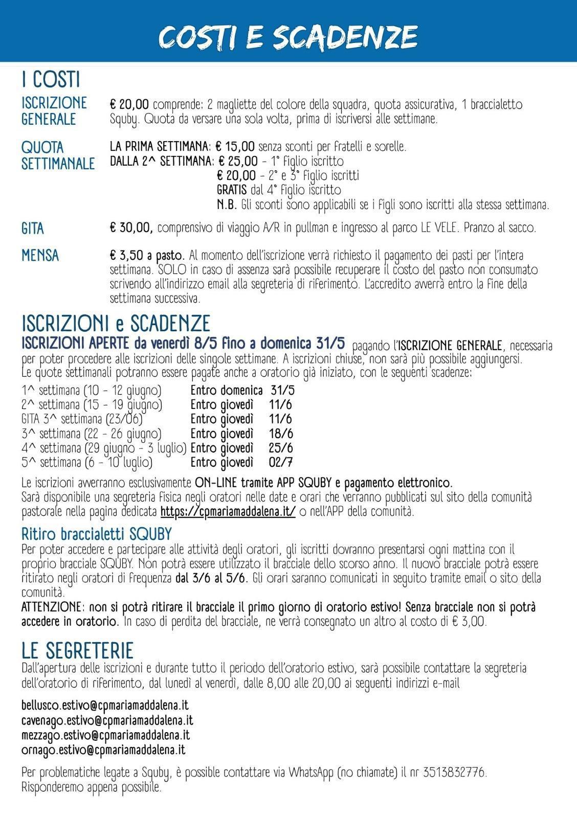 Costi ed iscrizioni