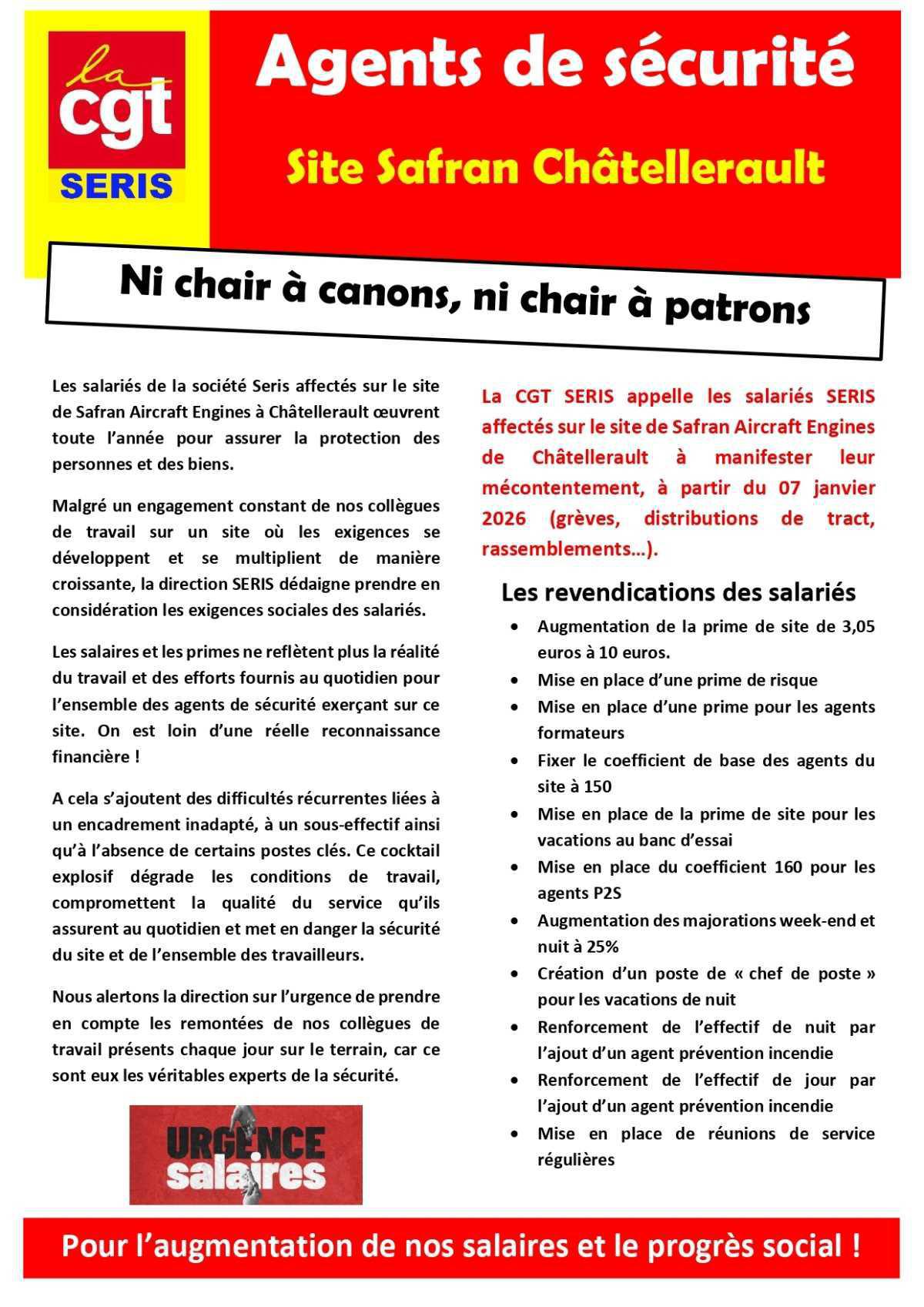 Gréve et mobilisation des salariés SERIS sur le site Safran Châtellerault Gréve et mobilisation des salariés SERIS sur le site Safran Châtellerault