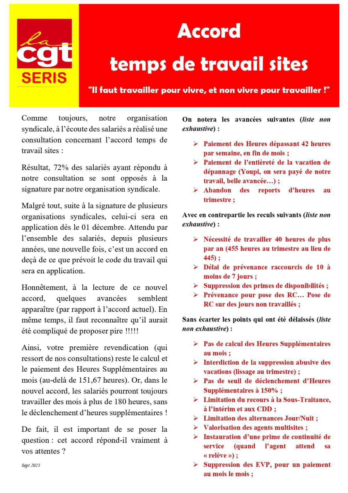 Accord Temps de travail Site SERIS