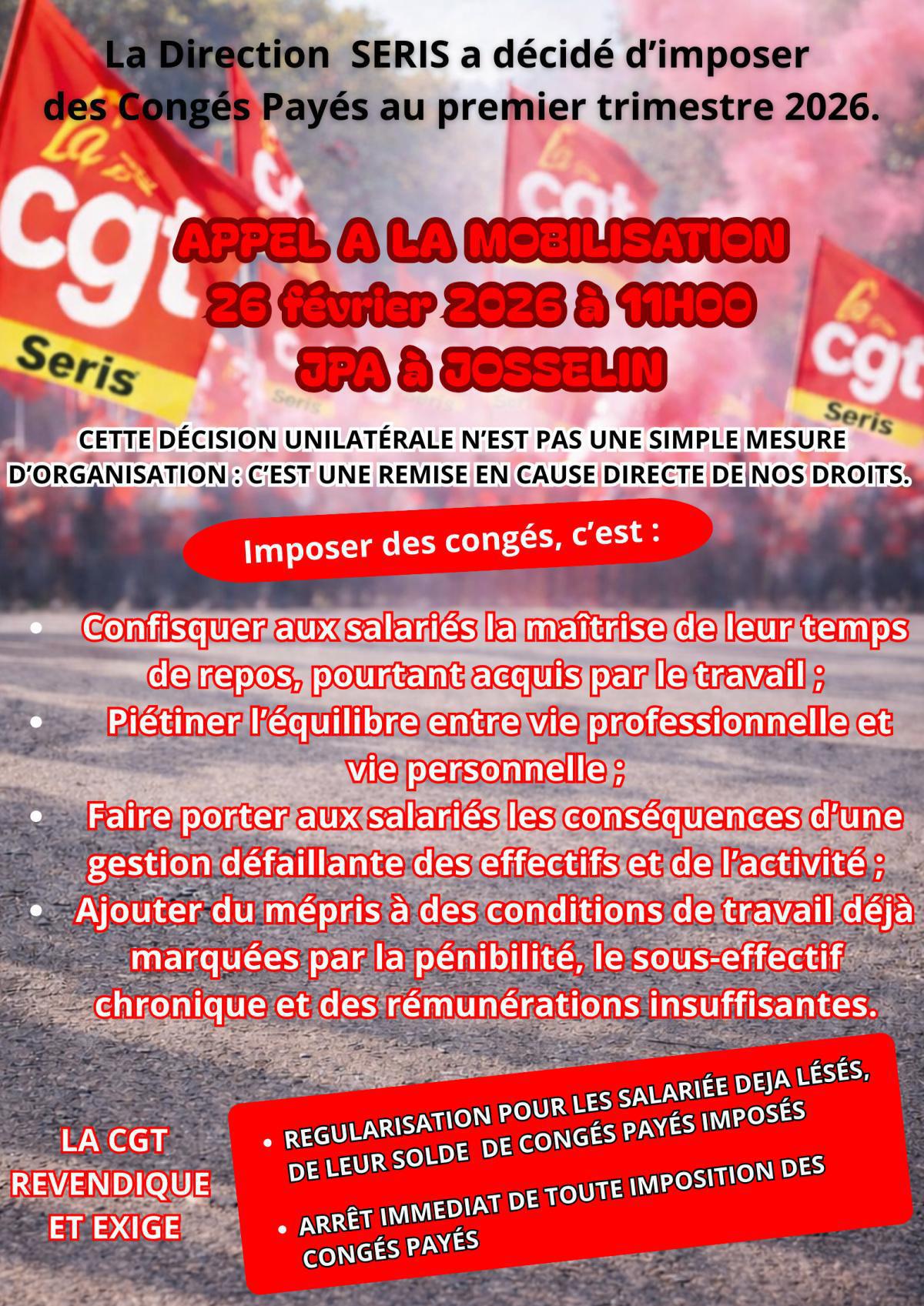 Pour nos congés payés ! Mobilisation du 26 février 2026 Pour nos congés payés ! Mobilisation du 26 février 2026