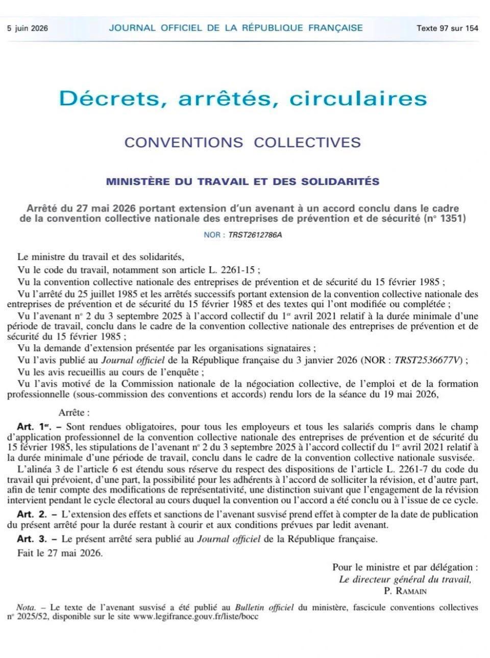L'arrêté de la vacation minimum de 6 heures dans la branche prévention et sécurité est enfin publié au JO. L'arrêté de la vacation minimum de 6 heures dans la branche prévention et sécurité est enfin publié au JO.