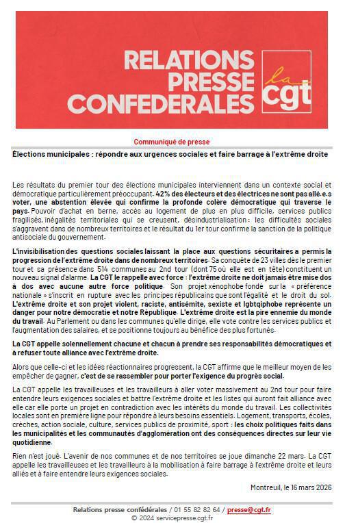 Élections municipales : répondre aux urgences sociales et faire barrage à l’extrême droite Élections municipales : répondre aux urgences sociales et faire barrage à l’extrême droite