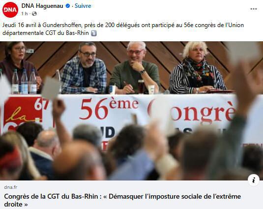 DNA - Congrès de la CGT du Bas-Rhin : « Démasquer l’imposture sociale de l’extrême droite »