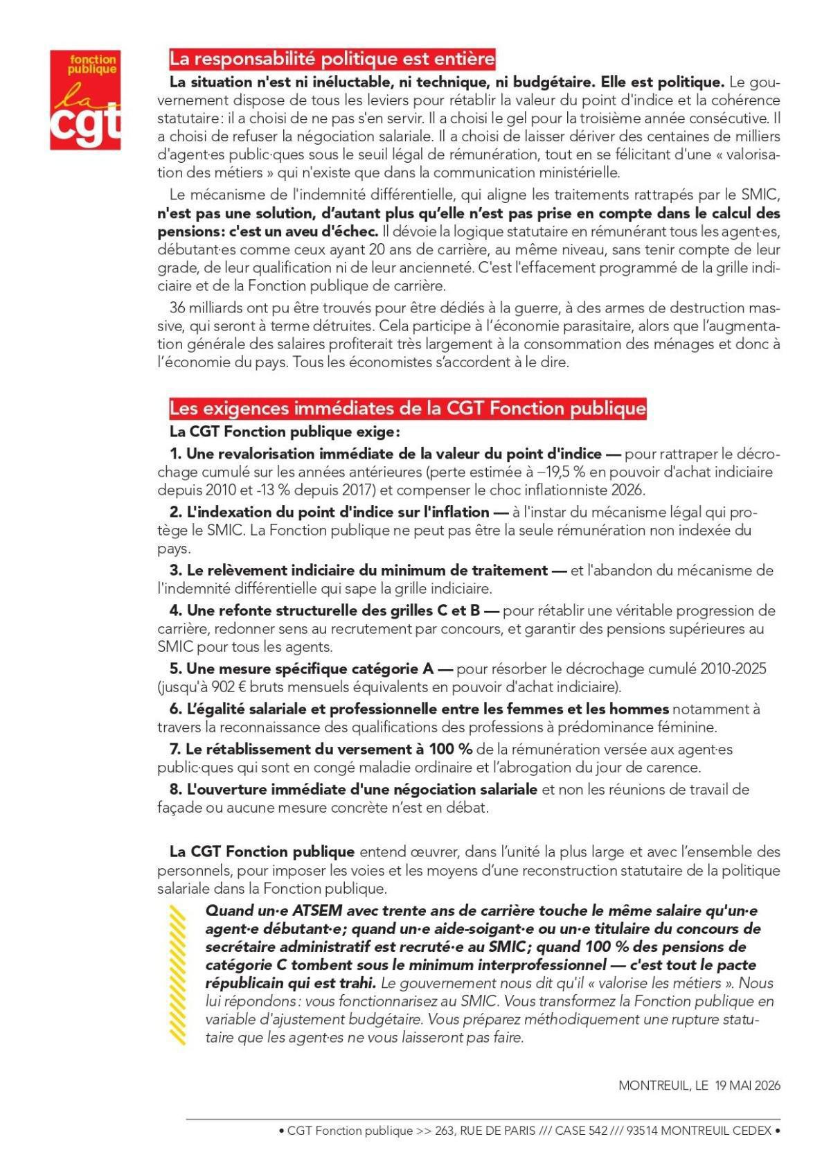 Troisième année de gel du point d’indice : le gouvernement organise la smicardisation de la Fonction publique !