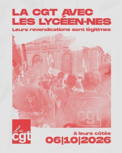 Le 6 octobre, la CGT sera aux côtés des lycéen·nes et étudiant·es ! 🤝