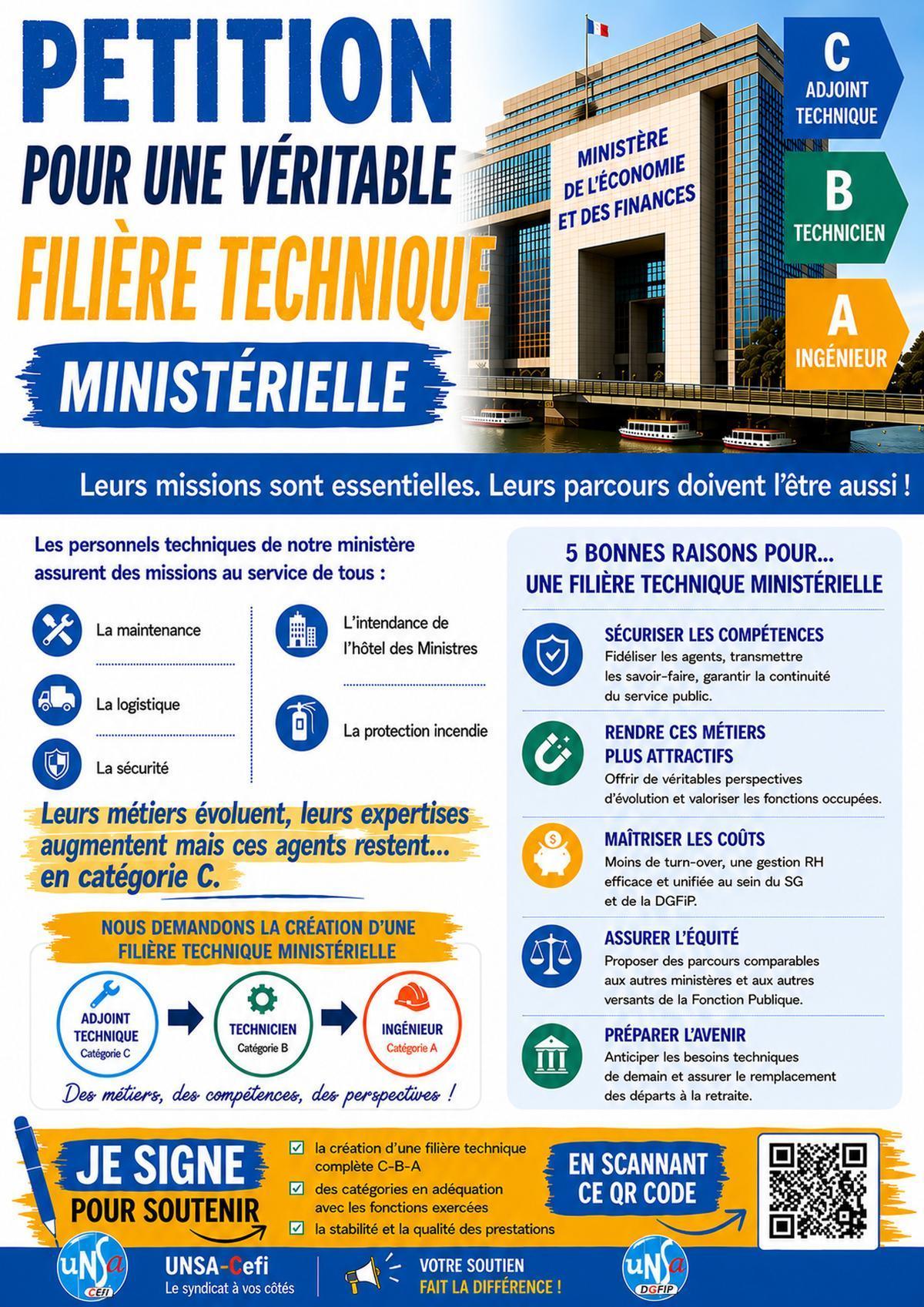 Pétition pour la création d'une filière technique ministérielle