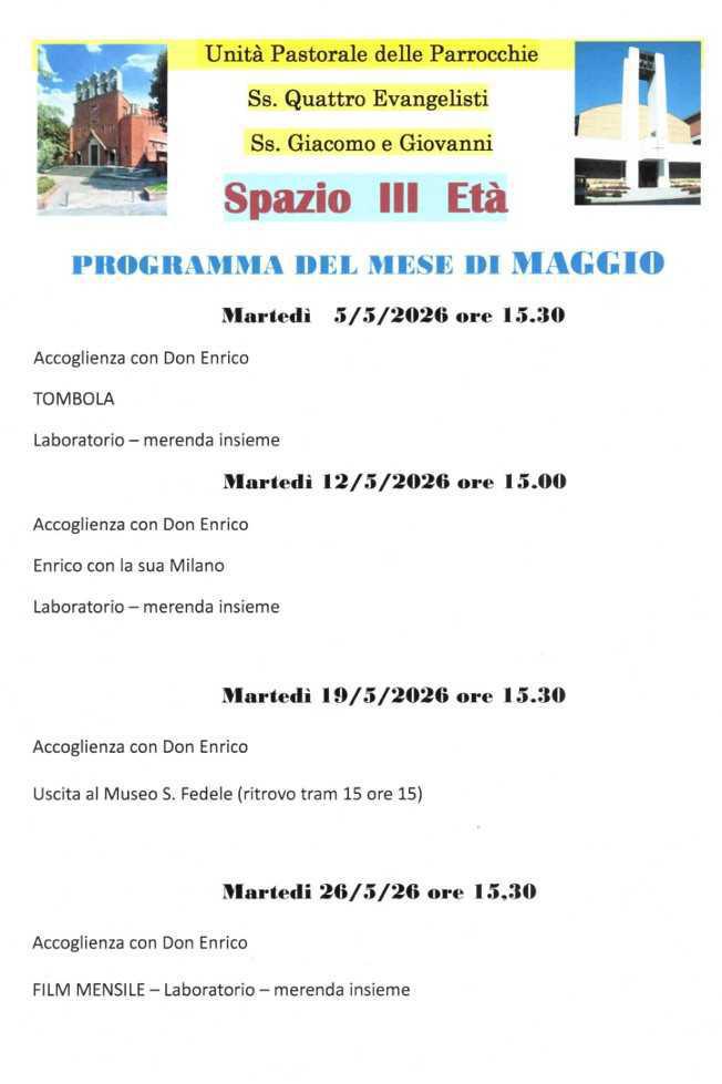 INCONTRI NEL MESE DI MAGGIO