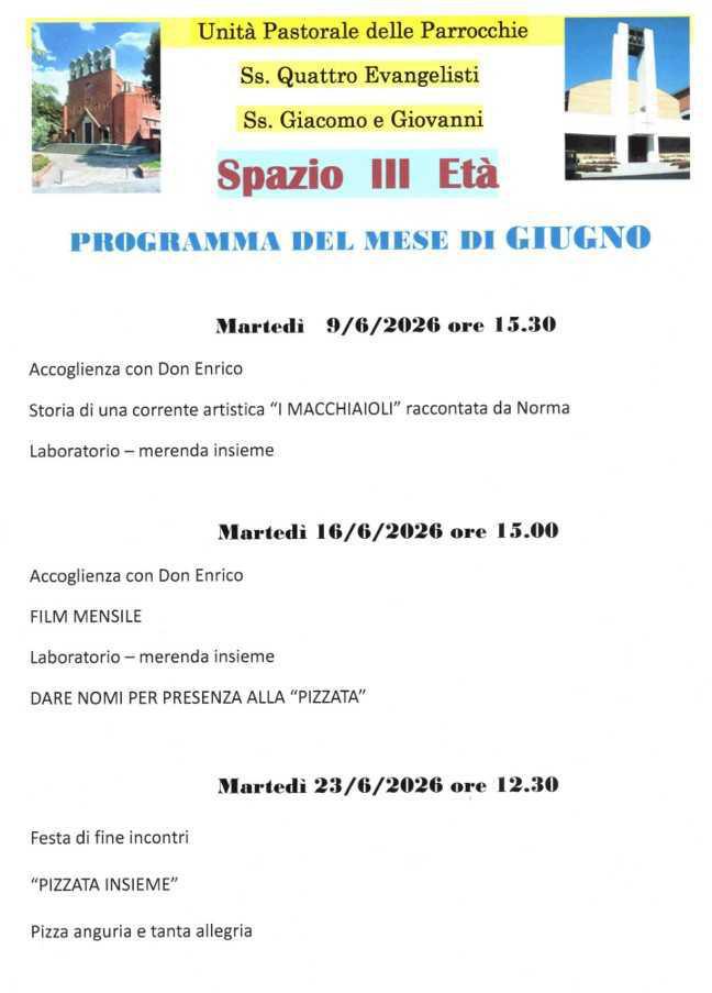 INCONTRI NEL MESE DI GIUGNO