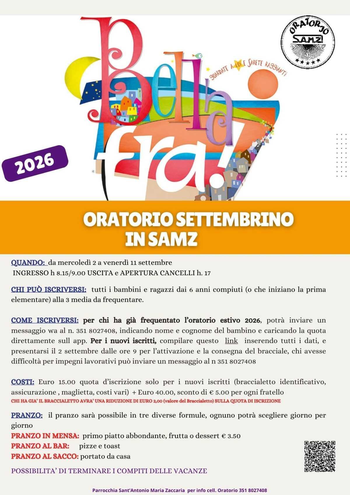 ISCRIZIONI Oratorio Settembrino 2026