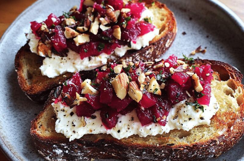 WALNUT , GOAT CHEESE, AND BEETROOT TOAST
