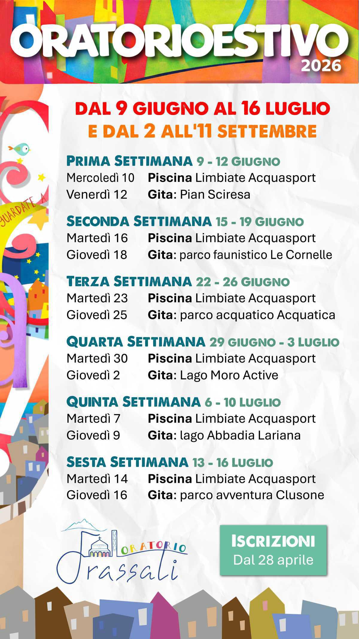 Oratorio Estivo 2026 - Calendario