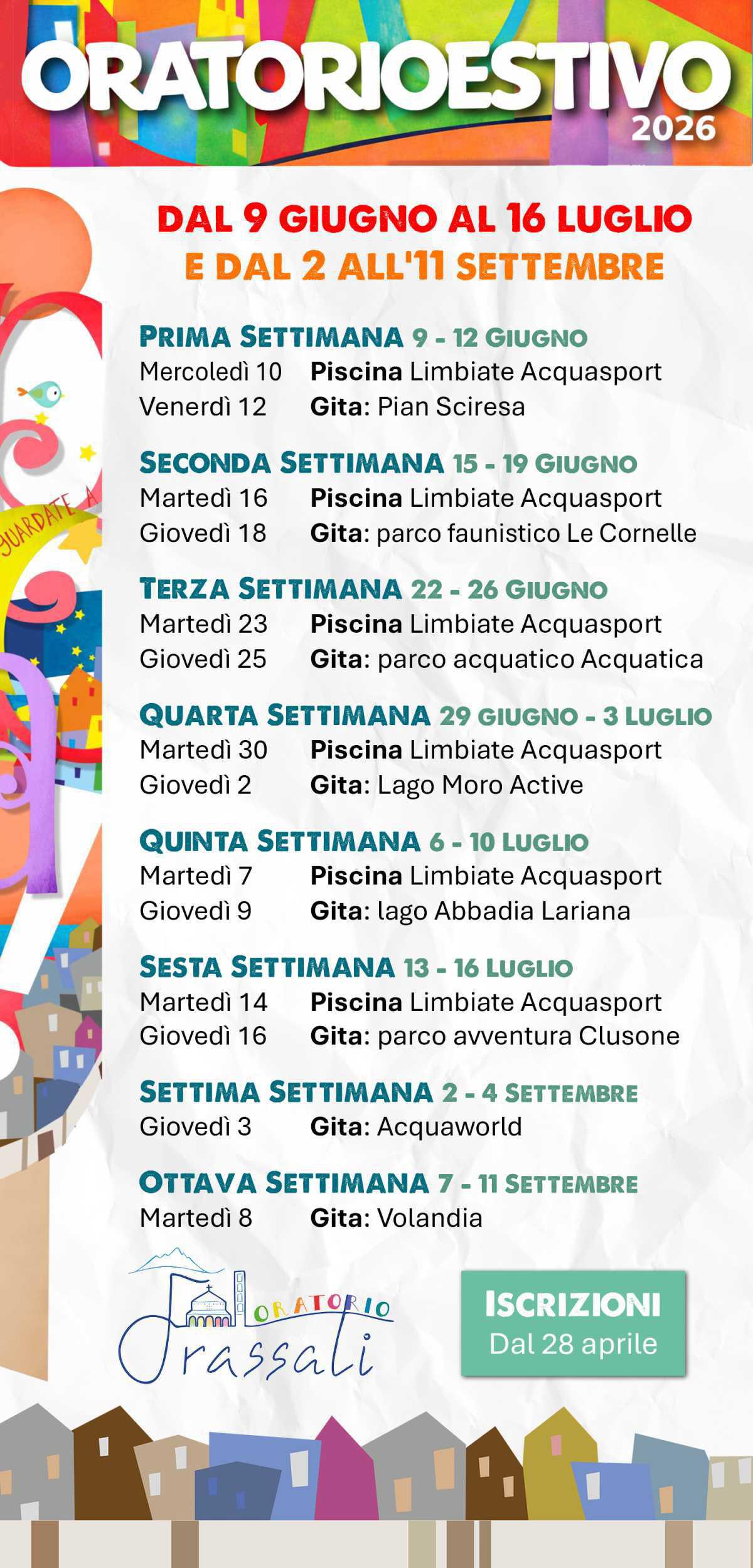Oratorio Estivo 2026 - Calendario