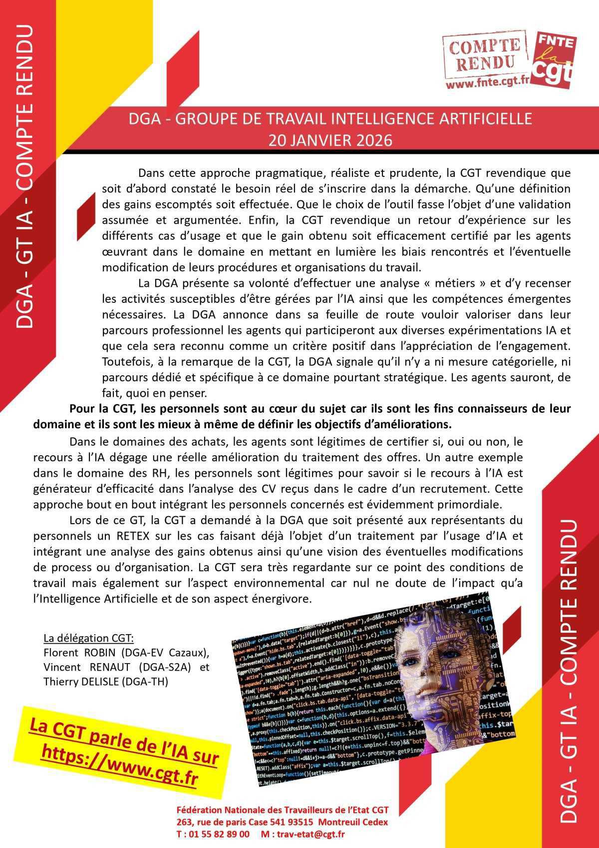 Groupe de Travail Intelligence Artificielle - DGA - du 20 janvier 2026 Groupe de Travail Intelligence Artificielle - DGA - du 20 janvier 2026