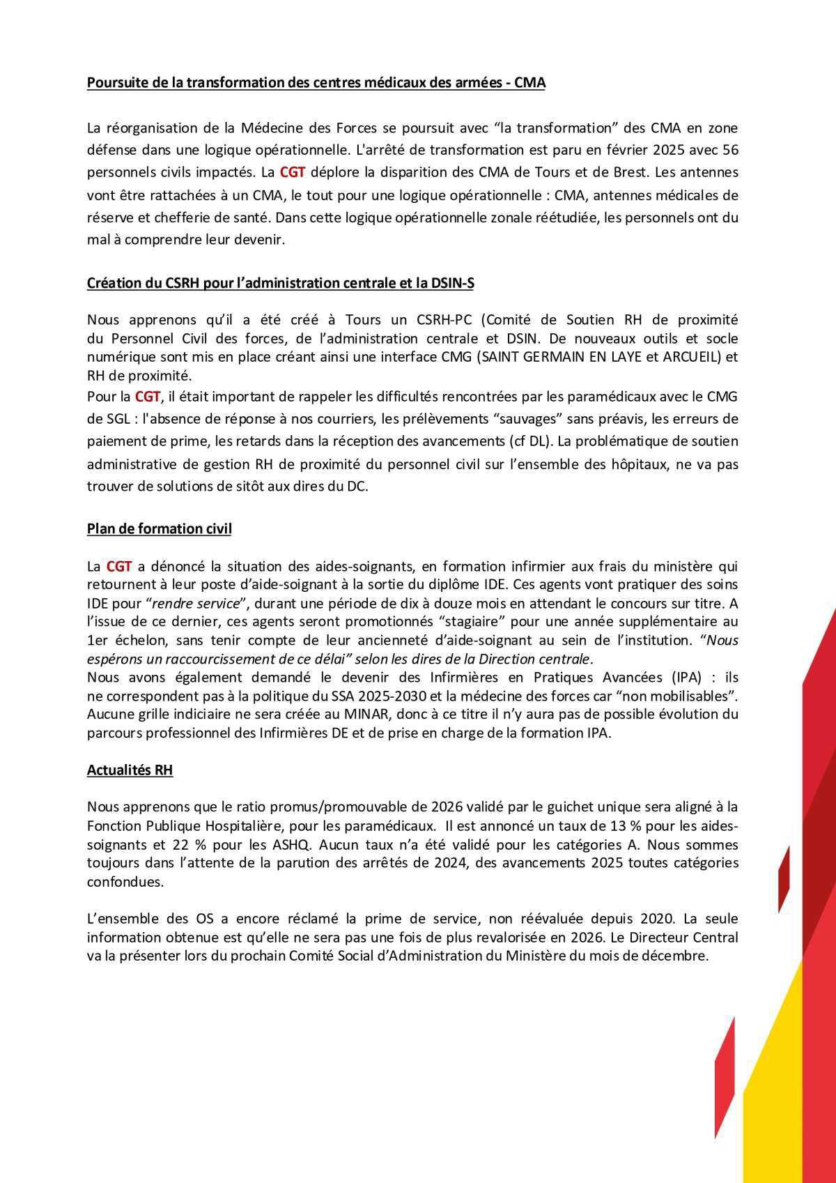 CSA-R SSA du 25 novembre 2025 - Déclaration Liminaire et Compte Rendu.