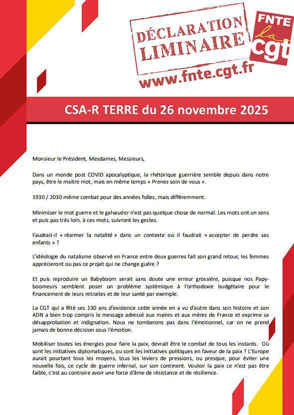 CSA-R TERRE du 26 novembre 2025 - Déclaration Liminaire.