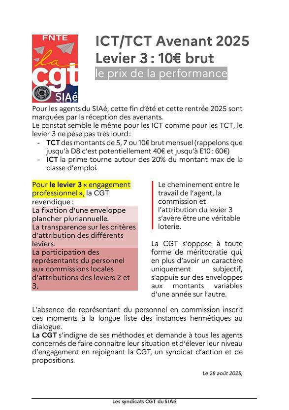 ICT/TCT Avenant 2025 - Tract du 28/08/2025