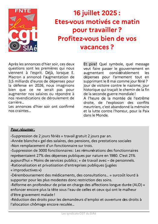 SIAé - Tract faisant suite aux annonces du 15/07/2025