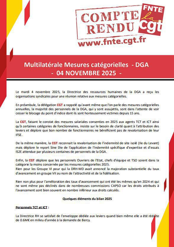 Mesures catégorielles DGA compte rendu de la multilatérale du 04 novembre 2025.