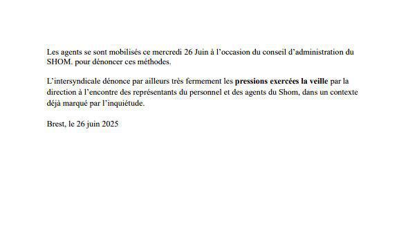 Plan de départs volontaires au SHOM : l’intersyndicale alerte sur une gestion brutale et déconnectée des enjeux humains 