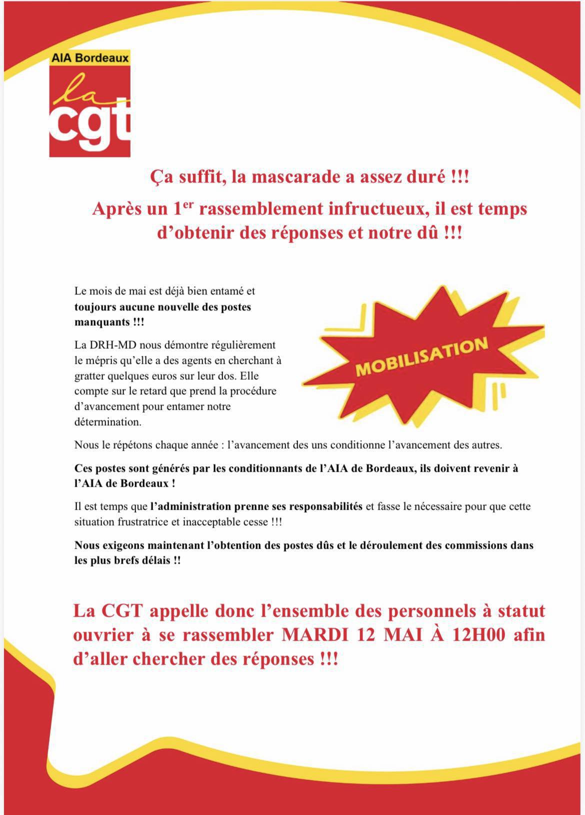AIA DE BORDEAUX : Avancement personnels à statut ouvrier, la suite ...