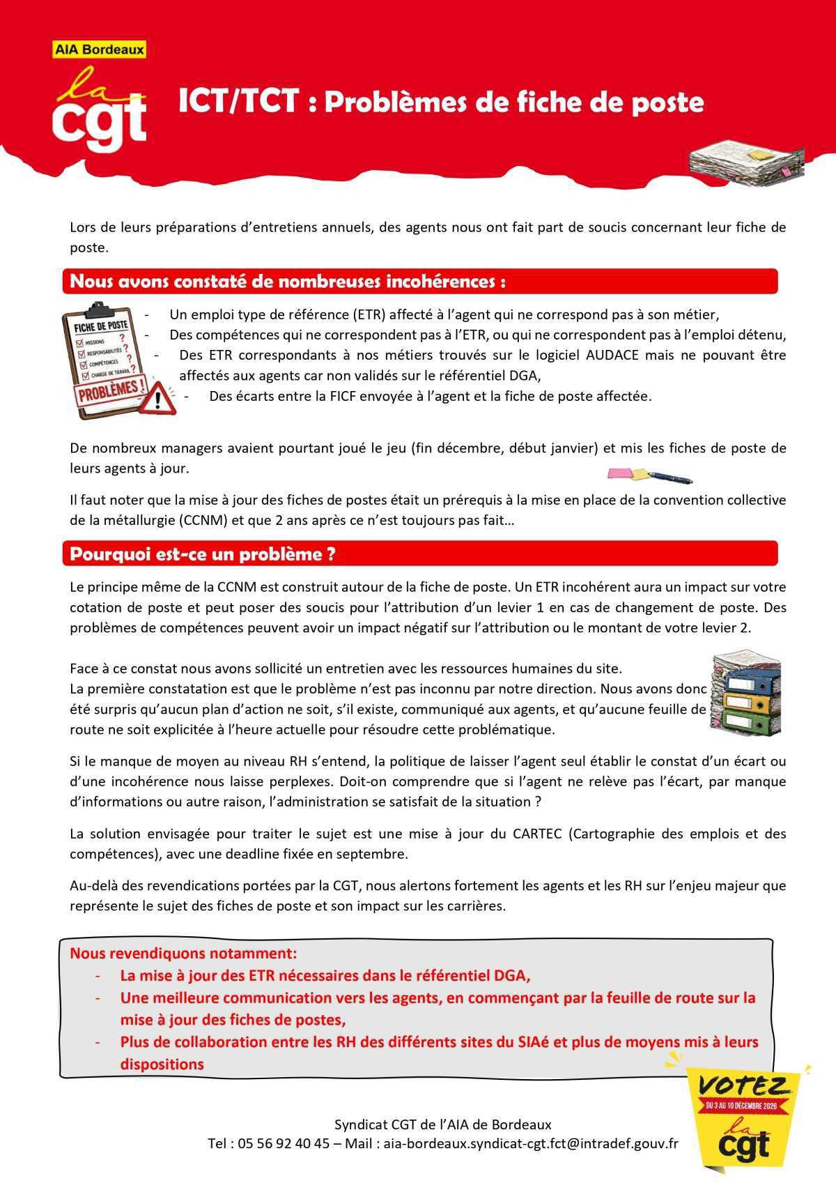 AIA DE BORDEAUX : ICT/TCT _ Problèmes de fiche de poste