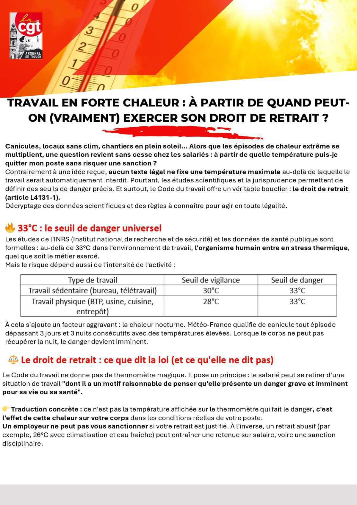 Arsenal de Toulon : Travail en forte chaleur - à partir de quand peut-on (vraiment) exercer son droit de retrait ?